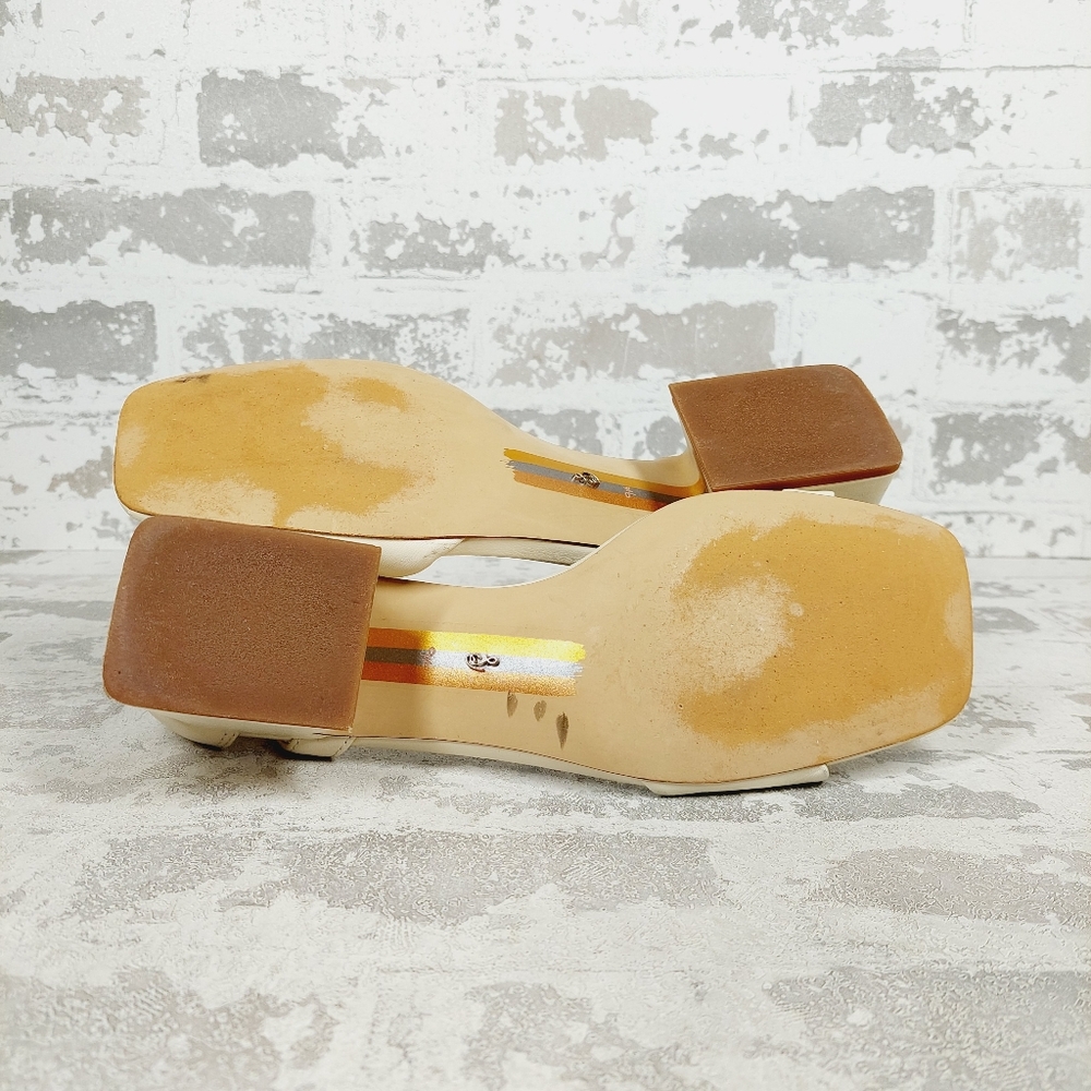 Sam Edelman Wilson Ivory Leather Square Toe Ankle Strap Heels Sandals D285 - Picture 9 of 14